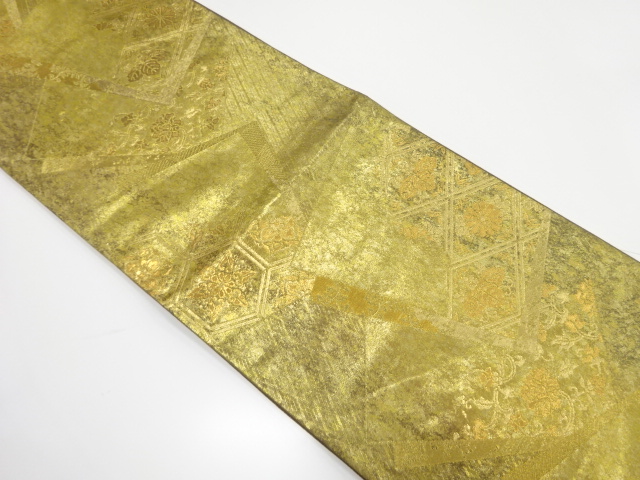 引箔　重ね色紙に花唐草様織り出し　袋帯